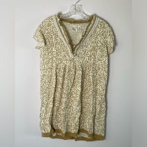 Goa Beachwear by Japna Yellow and White Fringe Crochet Beach Coverup Dress Shirt